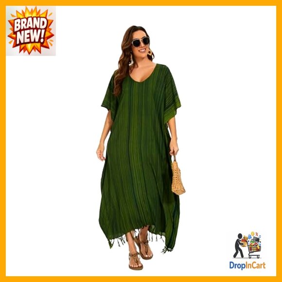 Stripe Caftan Maxi Dress Loungewear Kimono Style Plus Size Elegant Boho - Picture 6 of 7